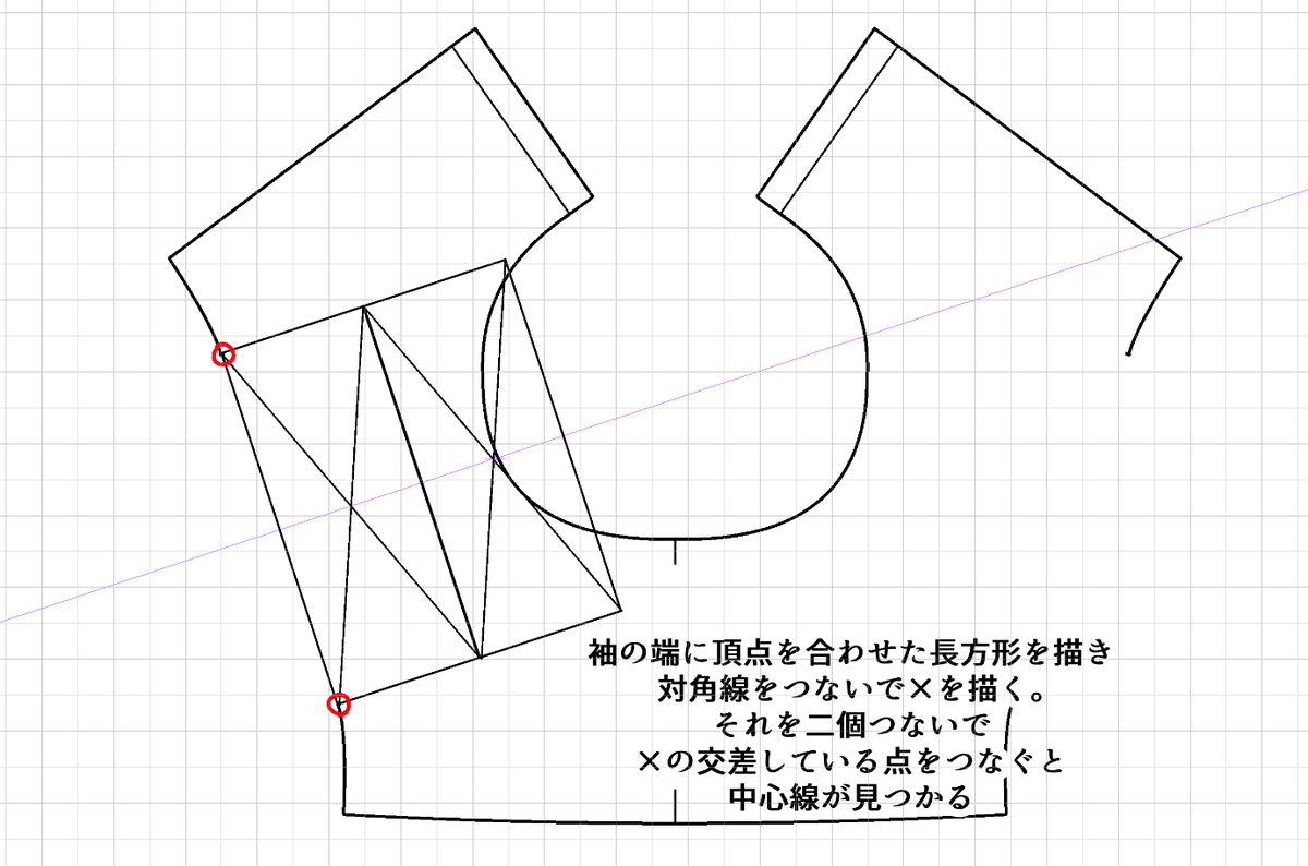袖の丸みを左右対称に描きたい!
でもやり方がわからない…そんな時はこんな感じ!
わけわかんない!! 
