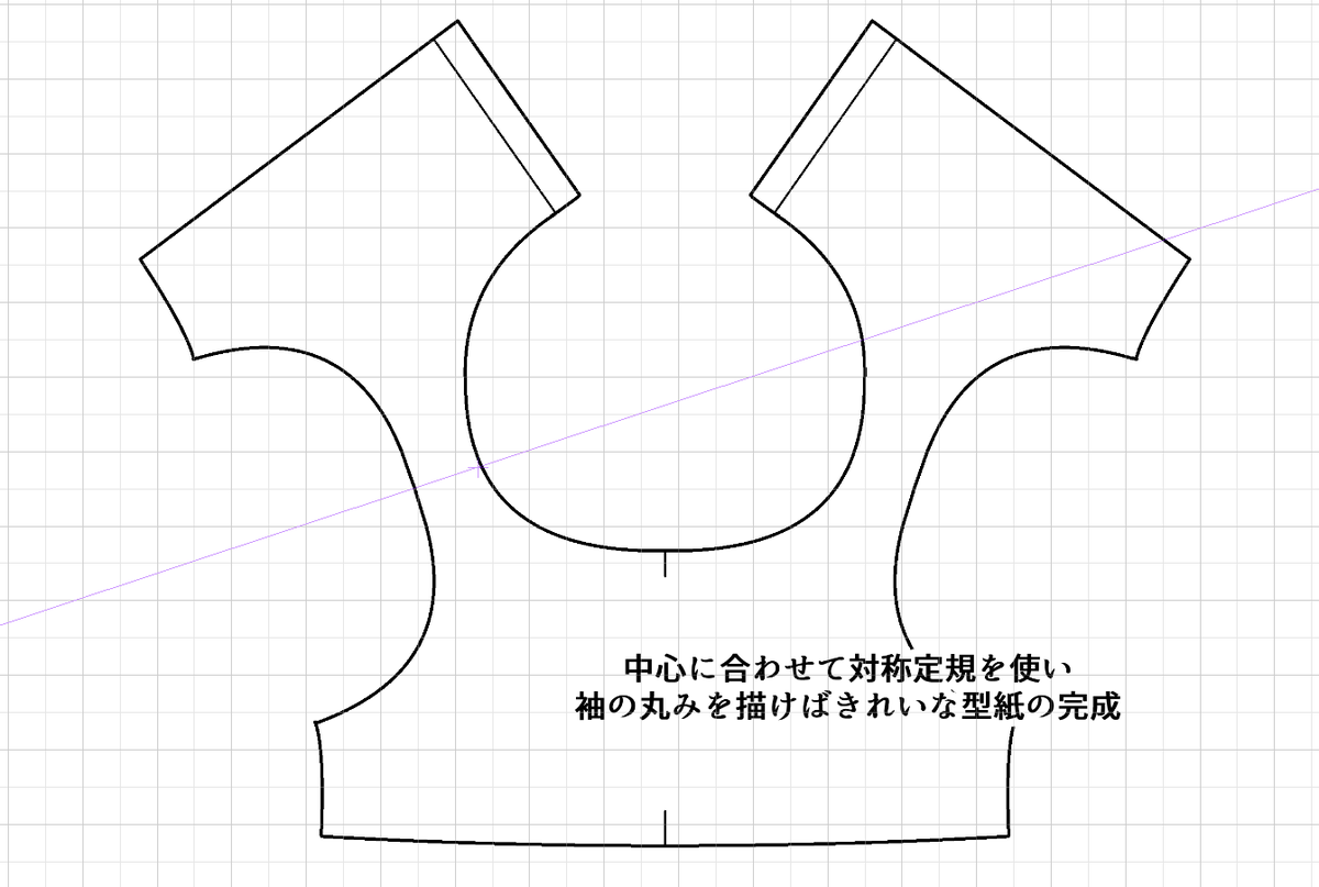 袖の丸みを左右対称に描きたい!
でもやり方がわからない…そんな時はこんな感じ!
わけわかんない!! 