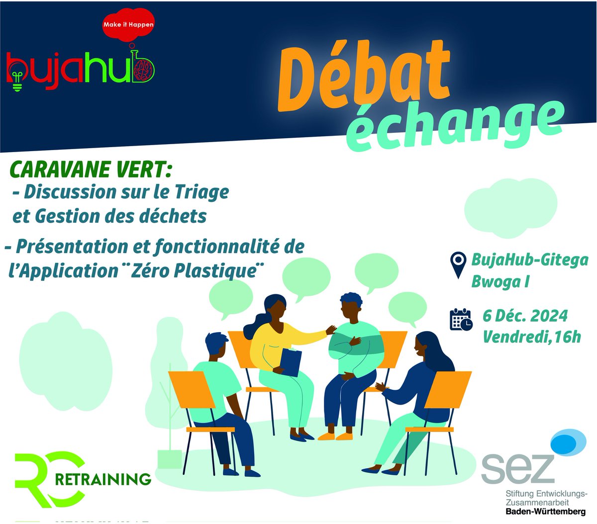 Rcretraining's tweet photo. Dans le cadre de #Caravanevert"
 une sensibilisation sur la gestion des déchets,  subventionnée par la #SEZ @BwBurundi,nous avons organisé un débat échange dans les enceintes de @BujaHub à Gitega, sur le #triage #gestiondesdéchets et les fonctionnalités de l'app. #zeroplastique https://t.co/bz2HIOEJw7