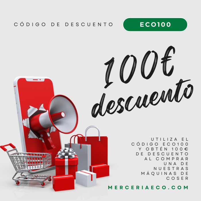 EcoMerceriaEco's tweet image. ✅ 100 € de descuento en tu compra final con el código: ECO100

⏳ Promoción válida en categoría máquinas de coser y hasta agotar existencias. No lo dejes pasar!

📌 Hazlo tuyo ahora en merceriaECO.com

#MERCERIAECO #DescuentoExclusivo #codigodescuento #MáquinasDeCoser