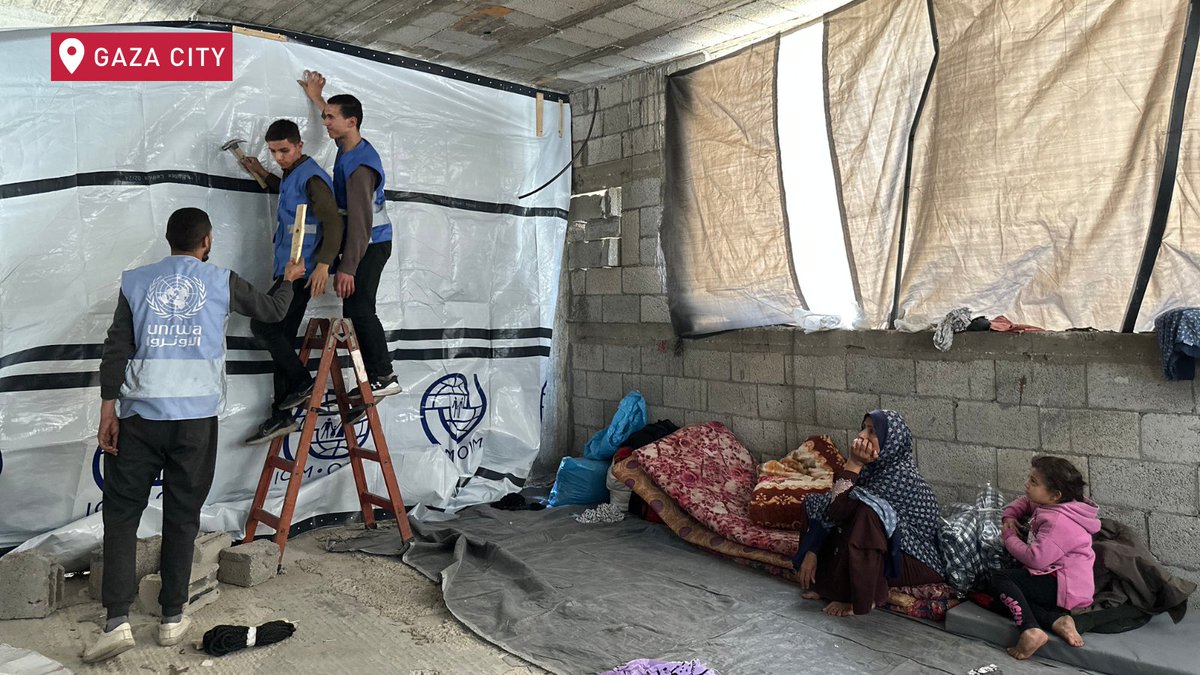 UNRWA's tweet photo. Displaced people in #Gaza need protection from the rain and cold. Only around 23% of this need has been met, leaving 945,000 people at risk of exposure this winter.

UNRWA continues to provide support, distributing plastic tarpaulins and installing tents to offer temporary shelter and protection from the harsh conditions.

Aid is urgently required to address the overwhelming needs as the crisis deepens.

#UNRWAworks