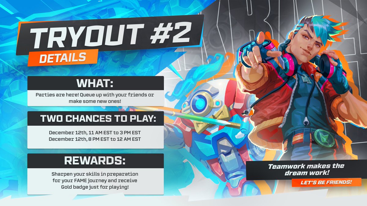 🔥 Sparkball Tryout #2: Don’t Miss Your Chance! 🔥

Tryout #2 is almost here. Invite your friends or find new allies on the battlefield!

📅 When?
Option #1: December 12th, 19:00–23:00 UTC
Option #2: December 12th, 4:00–8:00 UTC

⚔️ Why join?
Complete exclusive quests in our