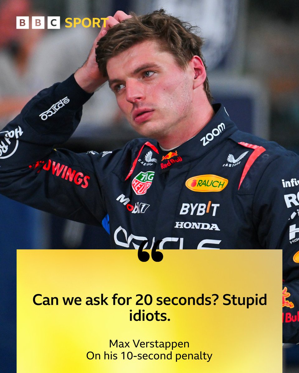BBCSport's tweet photo. Max Verstappen wasn't happy with the stewards after he was given a 10-second penalty 😬

#AbuDhabiGP https://t.co/VkapYSHq1s