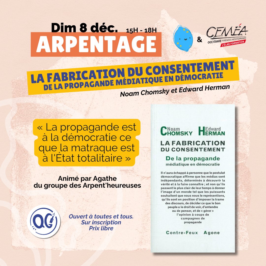 📖 ARPENTAGE 

Quoi de mieux qu'une après-midi d'hiver pour se mettre au ChomSKY 🤪 ? Rendez-vous à 15h ce dimanche pour une lecture collective

➡️ Inscription : meetup.com/fr-FR/le-citro… #Montpellier