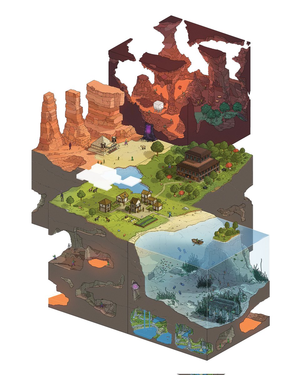 The World of Minecraft. 

Earlier this year I worked with <a href="/HarperCollinsUK/">HarperCollinsUK</a> on a special print accompanying their Minecraft book that celebrated its 15 year anniversary. It was great fun to bring some of the coolest biomes game to life in this drawing... 🗡️⛏️