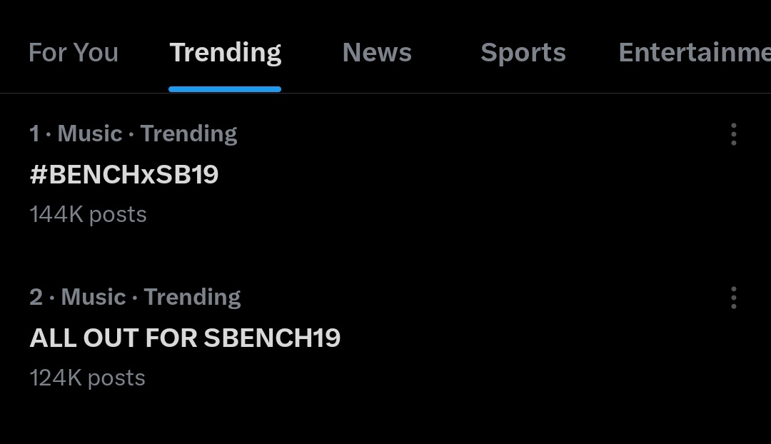 feliipsunken's tweet photo. May glitch ba sakin o talagang sila pa din ang nasa top trending tags? 🥹

grabeee may ibang ganap pero namamapaygpag pa din ang SBENCH19 na yan 🤧🙌

ALL OUT FOR SBENCH19
@SB19Official #SB19
#BENCHxSB19 https://t.co/qasOXTkAsH