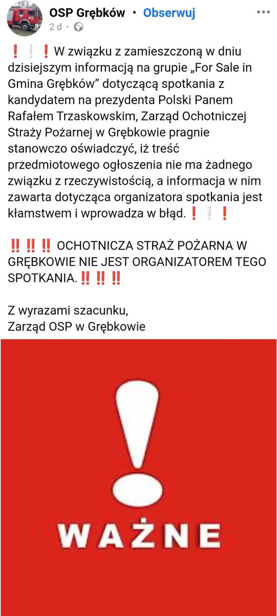 ZofiaRomano's tweet photo. #Wspaniale Strażacy z OSP Grębków zaprosili do siebie kandydata na Prezydenta 🇵🇱 @NawrockiKn - „będzie to okazja do poznania kandydata i rozmowy o ważnych sprawach”.
Zaproszenie zostało przyjęte❗
Strażacy odcięli się od spotkania z Trzaskowskim.
#Nawrocki2025
#NaszaPolska https://t.co/AD25oyiAul