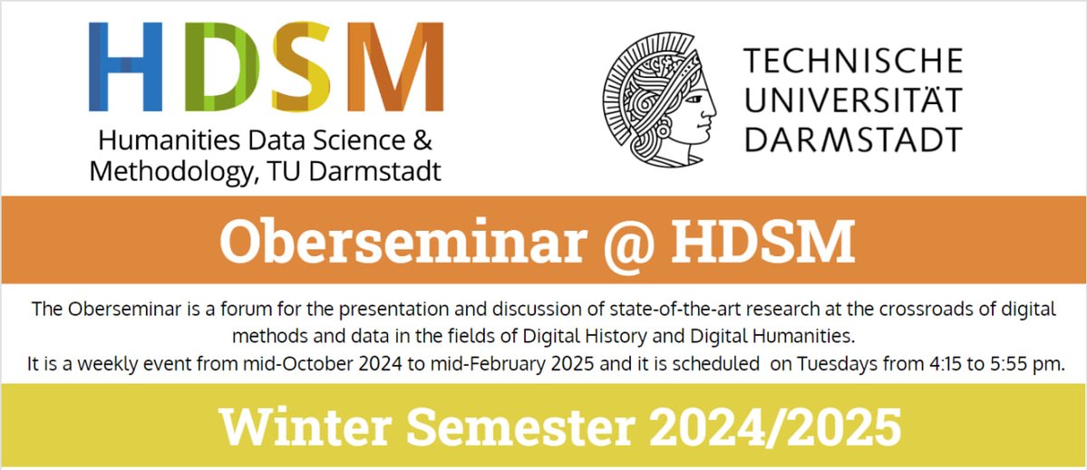 HDSM (@hdsm_darmstadt) on Twitter photo Final seminar for 2024 🎉🎊: Nathalie Fridzema <a href="/NathalieFridz/">Nathalie Fridzema</a> will give a talk "Researching the Early Dutch Web: Digital Methods for Historical and Historiographical Objectives in Internet Studies" on 17th December. To attend online: eventbrite.com/e/oberseminar-…
#oberseminar #hdsm Final seminar for 2024 🎉🎊: Nathalie Fridzema <a href="/NathalieFridz/">Nathalie Fridzema</a> will give a talk "Researching the Early Dutch Web: Digital Methods for Historical and Historiographical Objectives in Internet Studies" on 17th December. To attend online: eventbrite.com/e/oberseminar-…
#oberseminar #hdsm