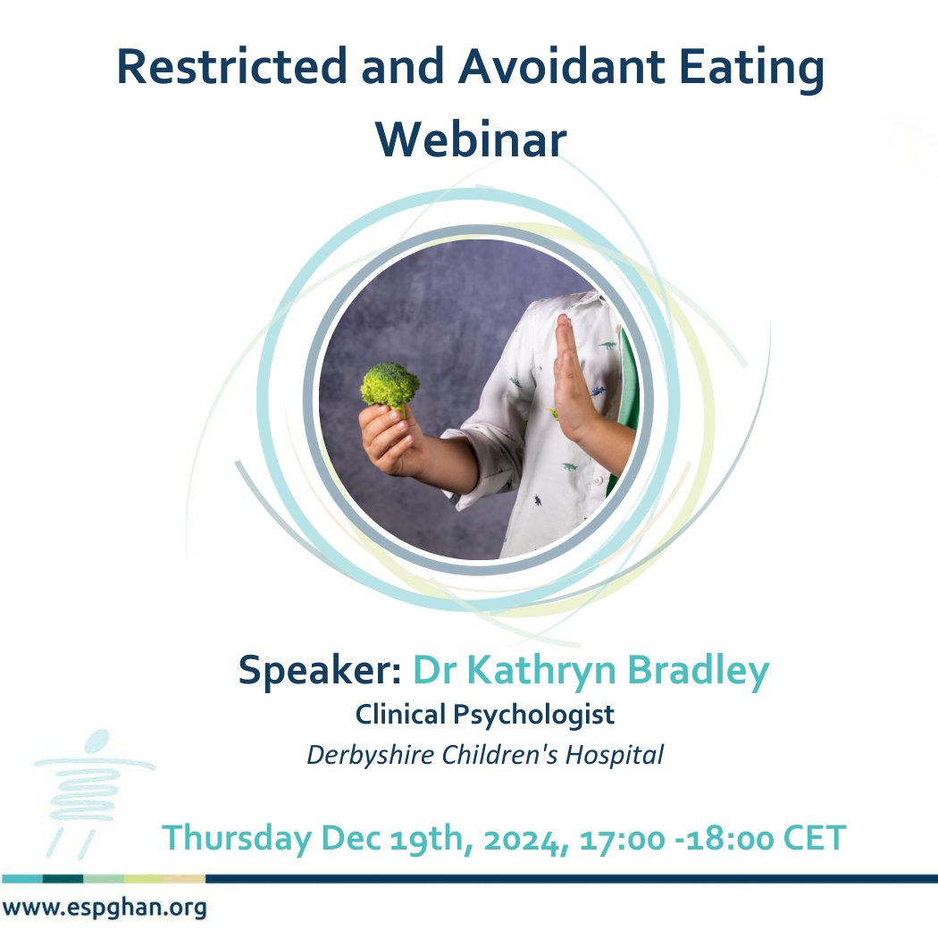 ESPGHANSociety's tweet photo. 👩⚕️ Struggling with ARFID cases in your practice?
Don’t miss Dr Kathryn Bradley’s webinar on December 19th, 17:00 CET! ⏳
Learn effective strategies for supporting children with eating difficulties. 📚
Register now 👉 https://t.co/FwMxgvCp3I
#ESPGHAN #RestrictedEating https://t.co/ESkDEl9PcS
