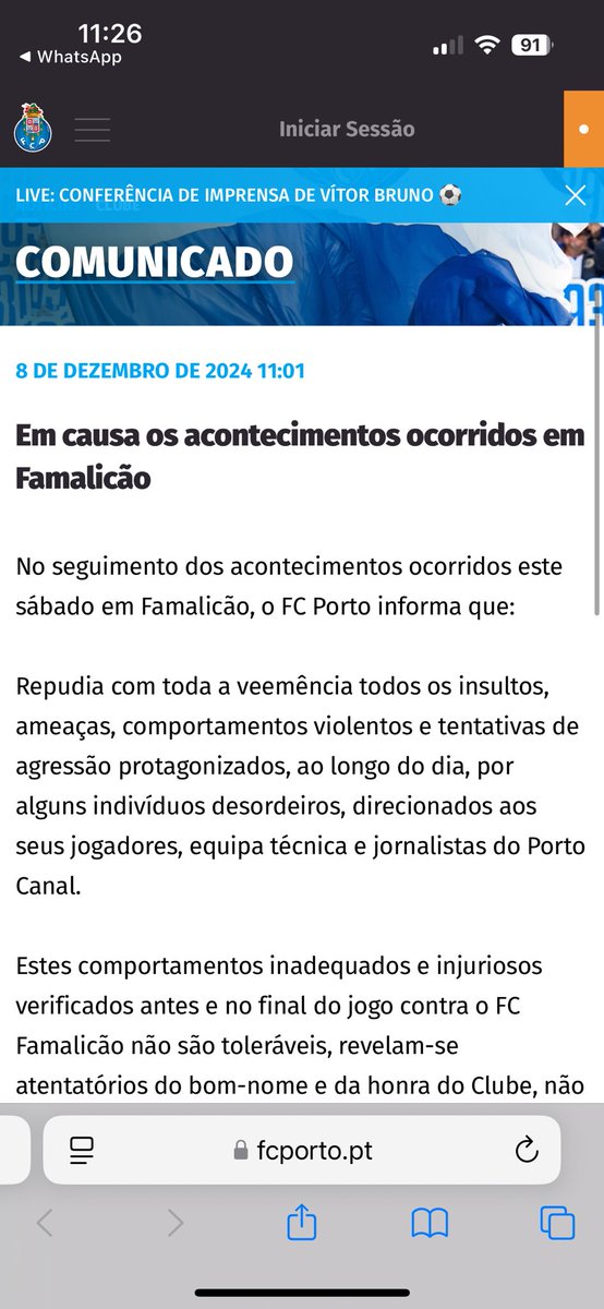 henriquembramos's tweet photo. A semana passada, à chegada ao P1, o autocarro da equipa do @fcporto foi atingido com engenhos pirotécnicos, e houve direito a uma recepção presidencial

Ontem, o relvado foi atingido por uma garrafa de água sem tampa, e houve direito a um comunicado oficial

Esta dualidade de critérios supera a da arbitragem