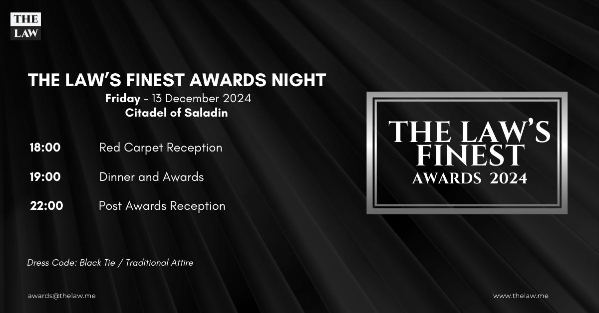 TheLaw_LLC's tweet photo. The Agenda for THE LAW'S FINEST AWARDS 2024 is Here!

Mark your calendars for Friday, December 13th at the historic Saladin Citadel in Cairo. It’s going to be an incredible evening celebrating legal excellence.

Secure your spot today: awards@thelaw.me https://t.co/ibz9Qw9hAq