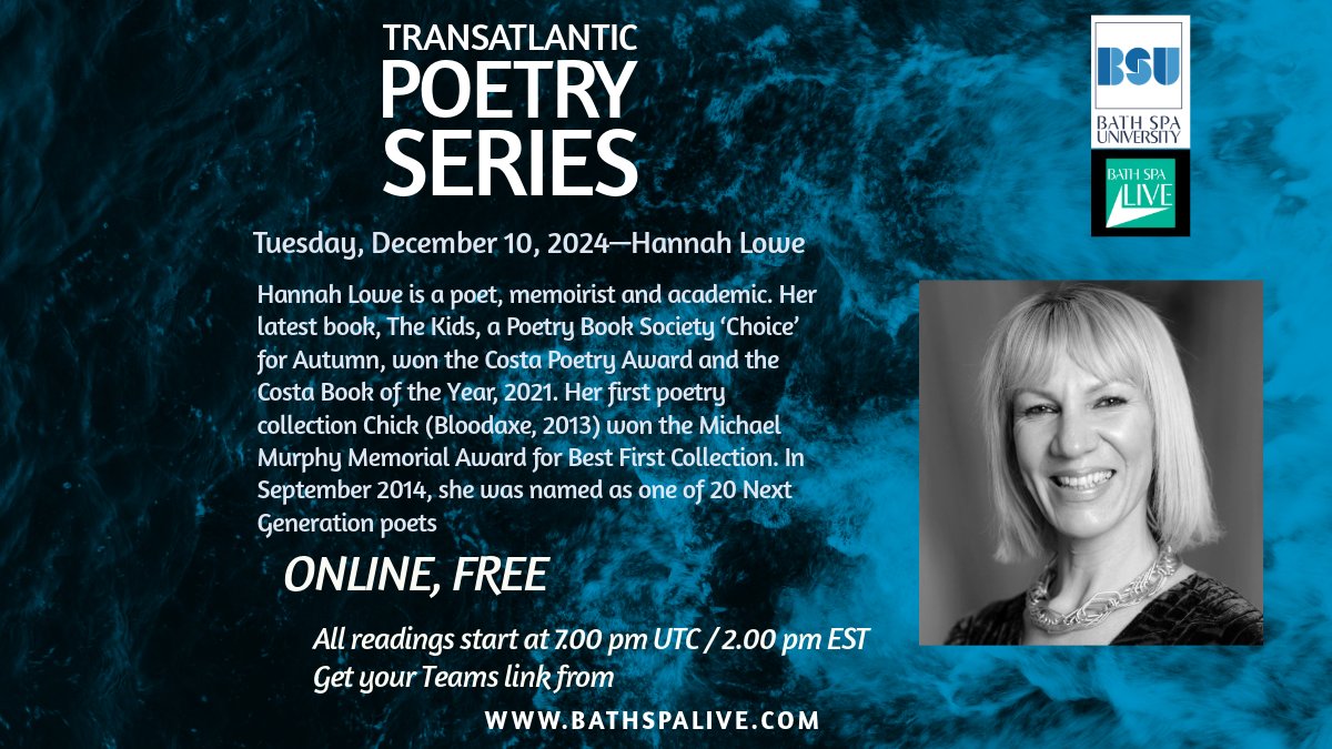 This is going to be a terrific series, kicking off with Hannah Lowe this week. Come along.
