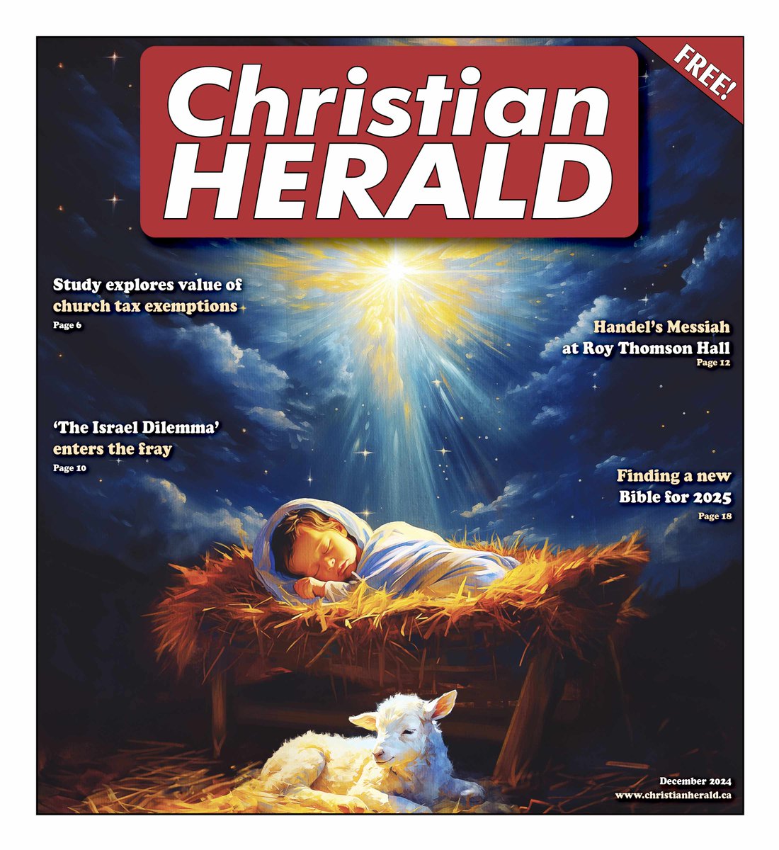ChristianHerald's tweet photo. You can pick up our final issue of 2024 today in congregations across the GTA. This edition has stories on  Christian Heritage Month, Handel's Messiah at the @TorontoSymphony , a new study from @cardusca  on taxing churches, and helps for daily Bible reading in 2025. https://t.co/4jC7O24Ufw