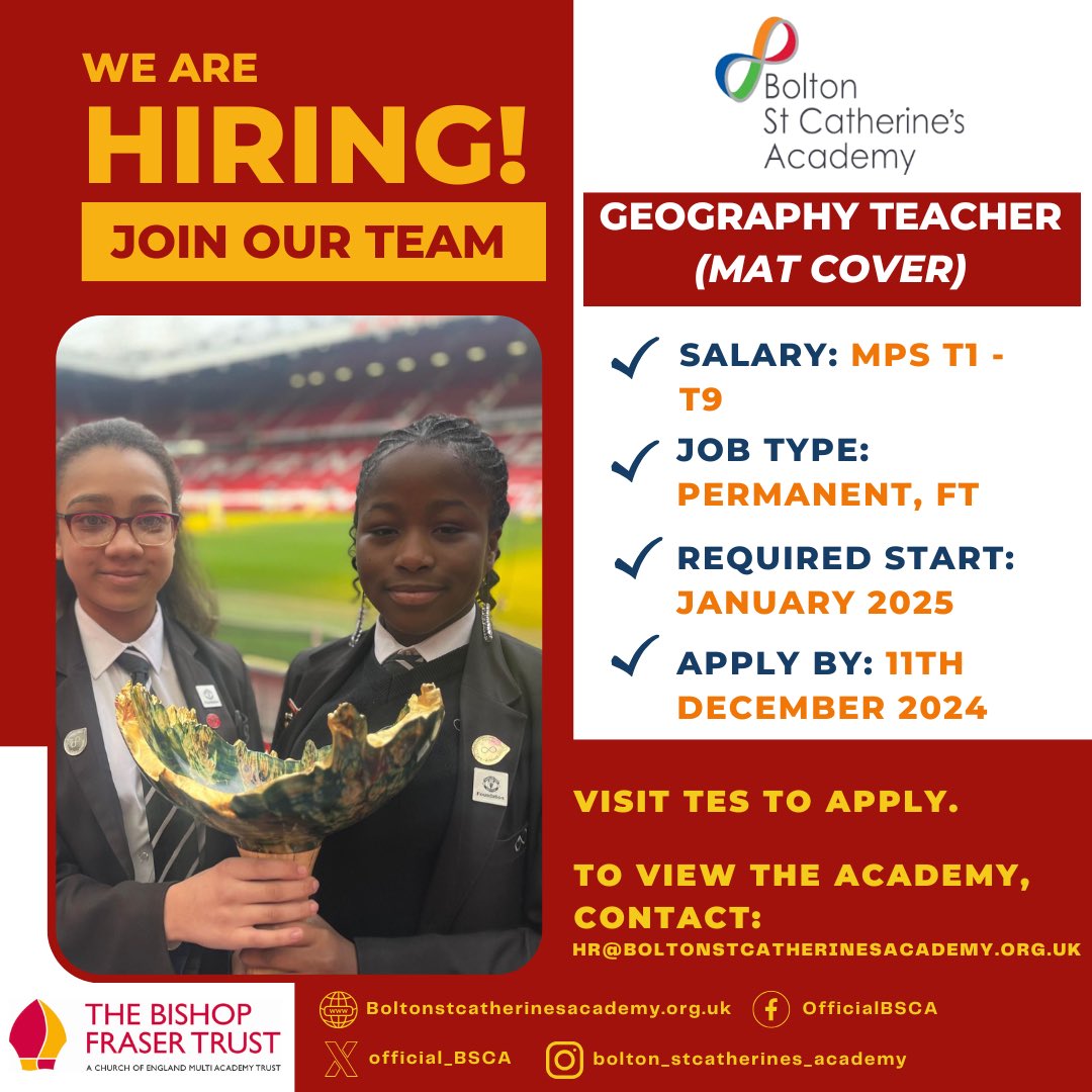 WE ARE HIRING 🎉

Come and join us as a Geography Teacher in our Secondary Phase, as we continue to work to provide every opportunity to our students to live life in all its fullness. 

tes.com/jobs/vacancy/t…

#WEAREBSCA #ACHIEVE