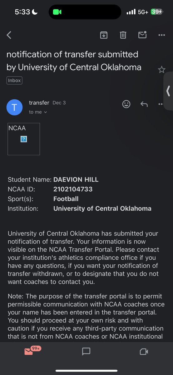 DaevionHill's tweet photo. Officially in the transfer portal 
3 years of eligibility
6’3 205lbs safety https://t.co/ej4gd2US71