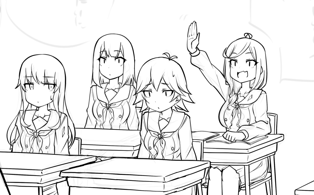 ペン入れ中(๑˃̵ᴗ˂̵)
背景が面倒ね。 