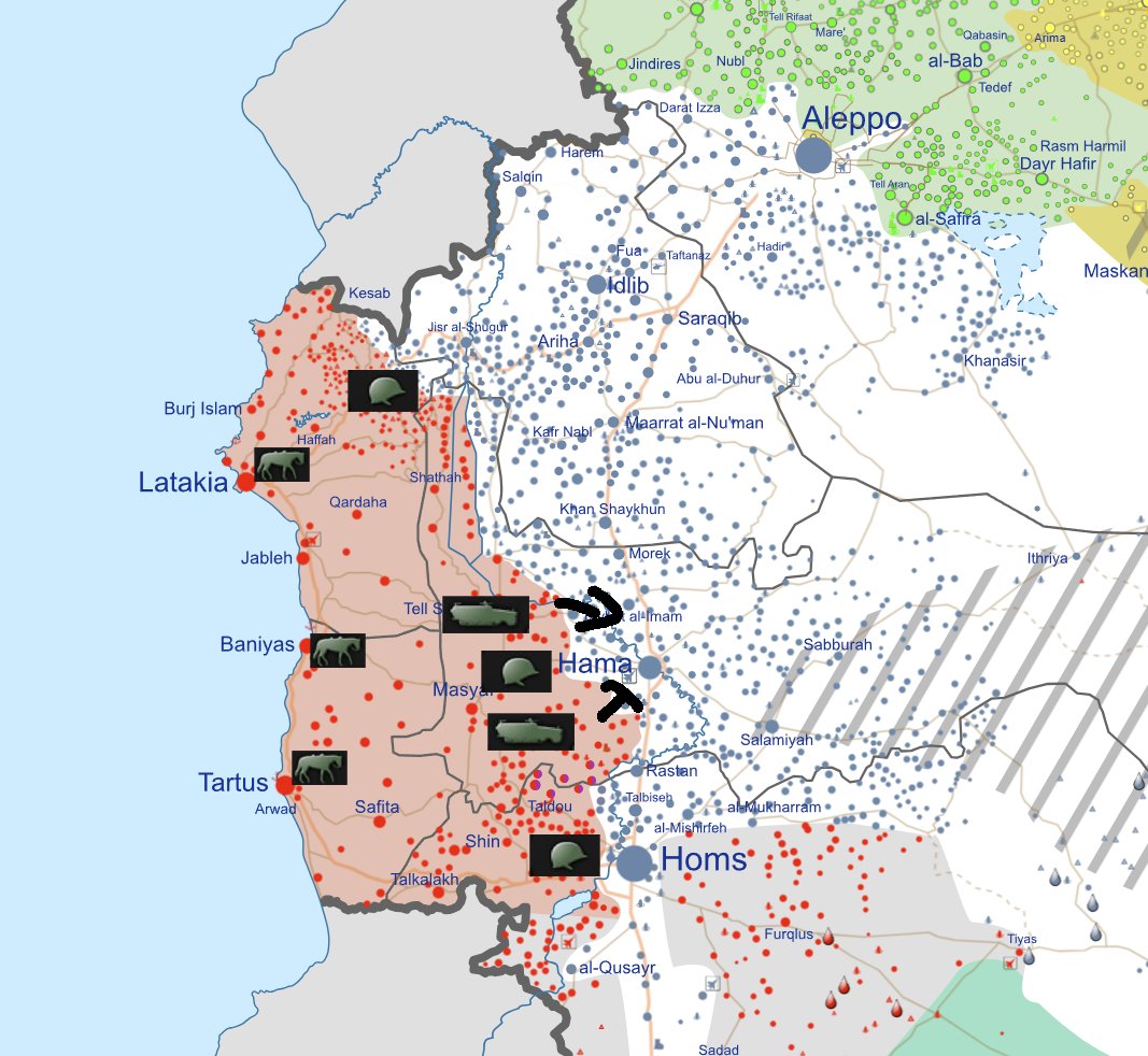 🧵Heres how Assad can still win: 
🛡️Hold the Mountain Line, and Grind Jihadi Johns troops down so he has no Manpower
➡️Attack Hama - Hama will be weak, as all troops have gone to Damascus
🐎Use Calvary to suppress revolt in Towns on the Coastline