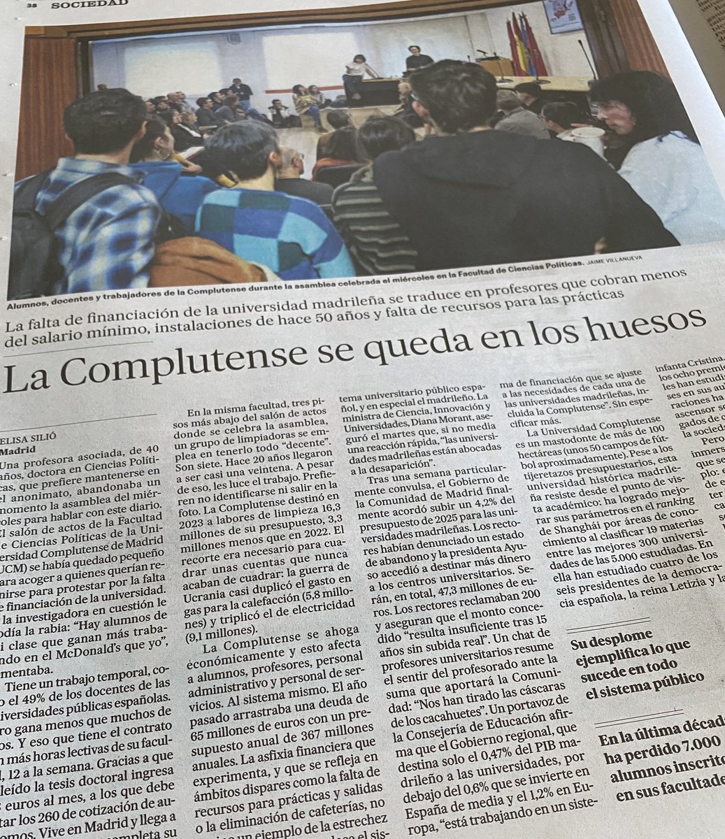 Enorme tristeza leer estos titulares: “La Complutense se queda en los huesos”. Sin dinero, enormes penurias, profesores cobrando menos del SMI…O se me ha pasado o no veo muchas protestas estudiantiles…