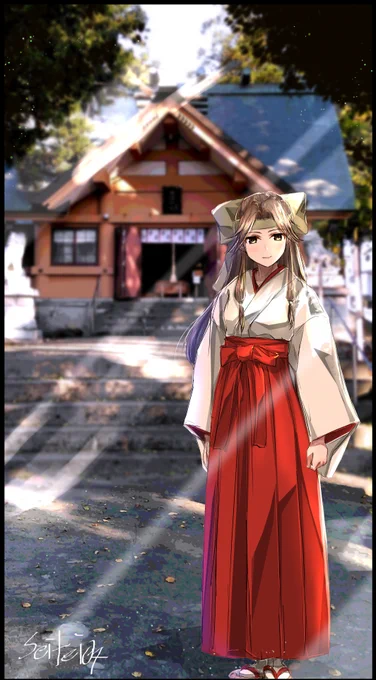 巫女な神通さんと鵜坂神社にて #艦これ #神通 #神通進水日