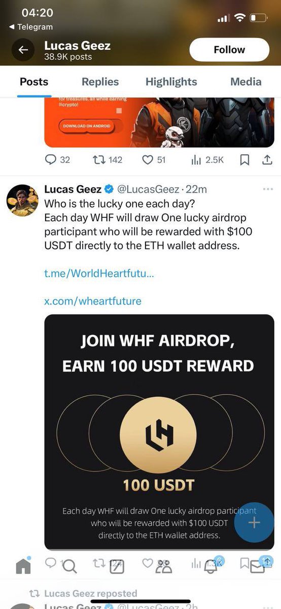 Who is the lucky winner for today's free WHF airdrop