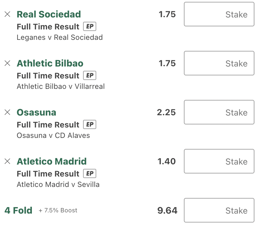 ArmTipster's tweet photo. 🤩⚽️SUNDAY FOOTBALL TIP⚽️🤩

💫Leganes v Real Sociedad
FT Result - W2: 1.75
💫Athletic Bilbao v Villarreal
FT Result - W1: 1.75
💫Osasuna v Alaves
FT Result - W1: 2.25
💫Atletico Madrid v Sevilla
FT Result - W1: 1.40

✅ACCA: 9.64

Don't miss your chance to win ! 🔥💰