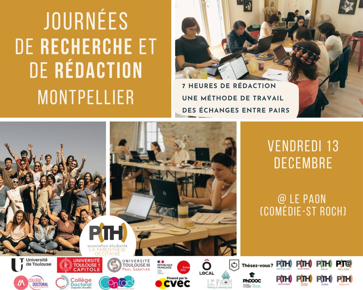 📚À Montpellier, retrouvons-nous pour une journée de recherche et de rédaction le vendredi 13/12 📍 au Paon !
📅Vendredi 13/12 : bit.ly/4g4Avbx
💸 Et c'est gratuit pour les adhérent.e.s ! Pour adhérer : urlz.fr/g7OU