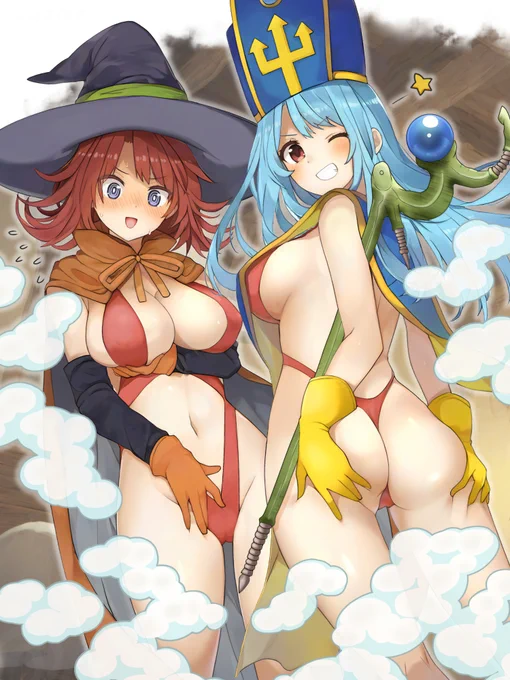 「あいつら、いくら頼んでもちっとも水着着てくれやしねえ。仕方ない、俺たちでこうやって勝手に楽しんじゃおうぜ!な!」「～～～～～っ!!!」>はい いえす#ドラクエ3#変化の杖#あぶないみずぎ 