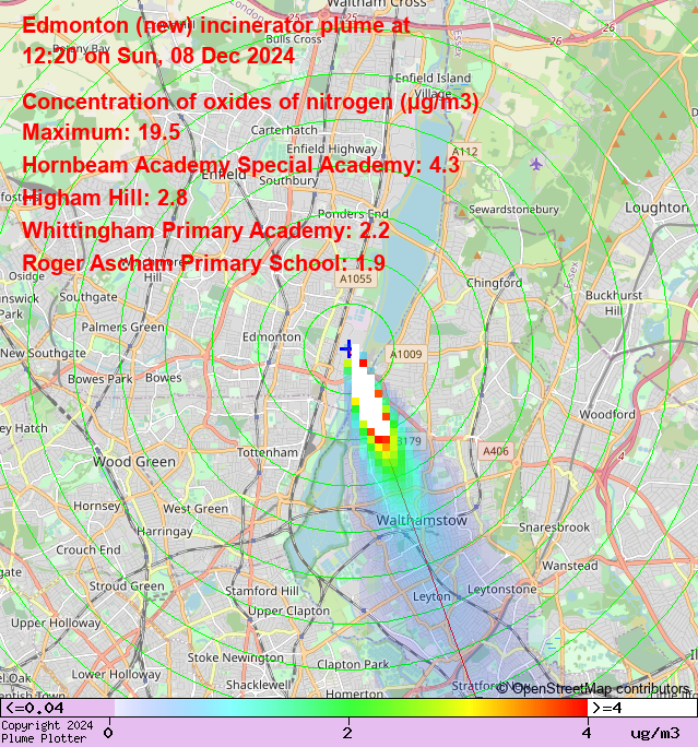 Latest Edmonton (new) incinerator plume plot,  12:20 08/12/24 #HighamHill #Walthamstow  plumeplotter.com/edmonton/