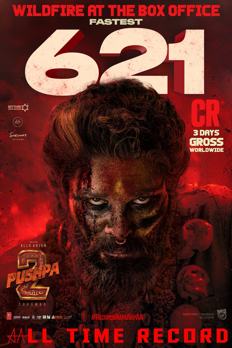 trackboxoffice's tweet photo. नया रिकॉर्ड 
तीन दिन में 621 करोड़ (वर्ल्डवाइड)
#Pushpa2TheRule https://t.co/WsED1BFcRV