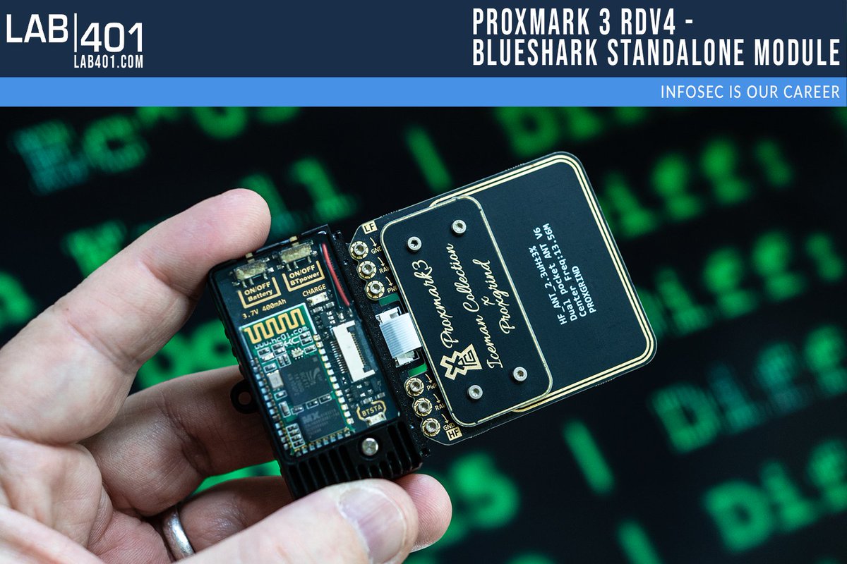 Lab_401's tweet image. 🔌 The BlueShark Standalone Module includes a Bluetooth 2.0 EDR module, rechargeable battery, and aluminum case. l.lab401.com/S9Coq
#BluetoothModule #RechargeableBattery #LAB401 #pentesting #proxmark #rfid #blueshark