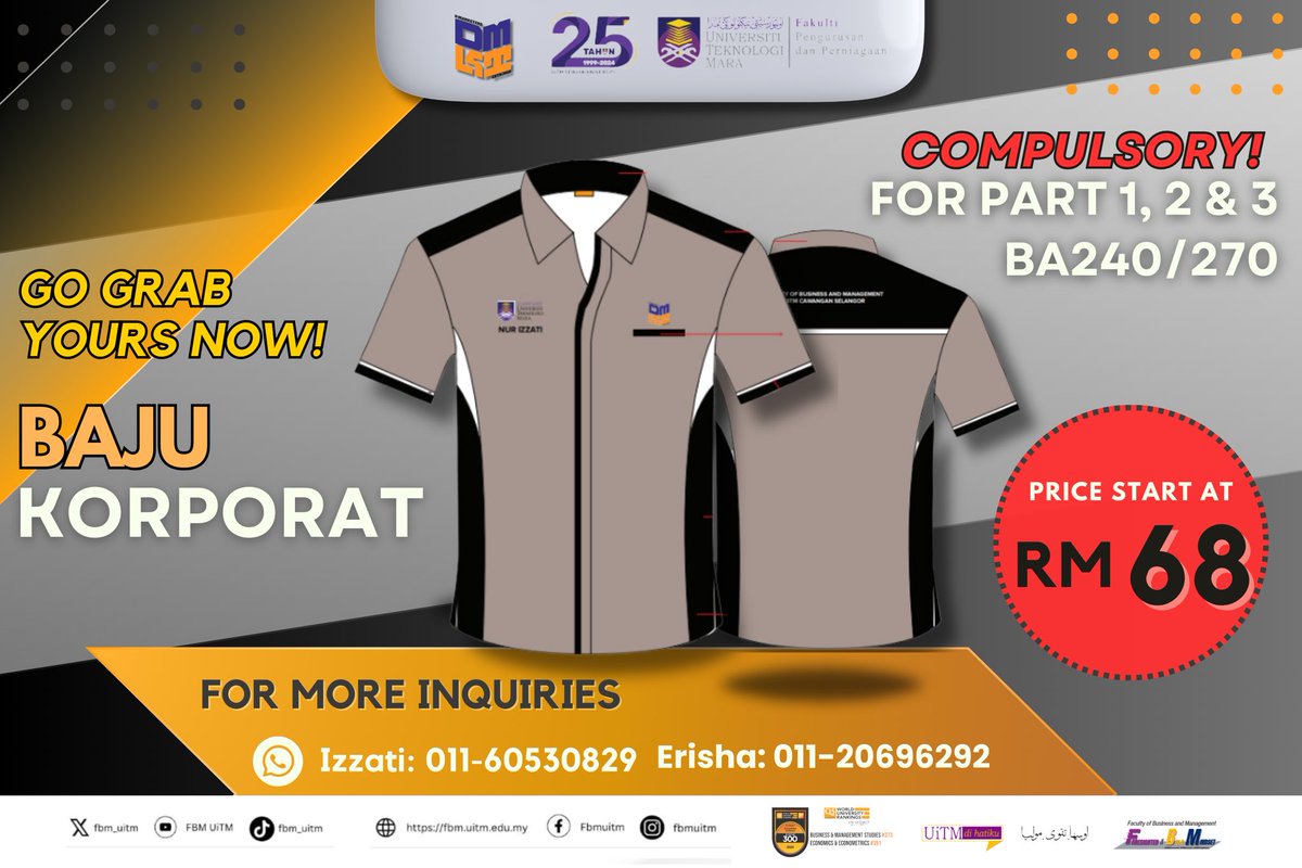 dmarketerspalam's tweet photo. Assalamualaikum wbt,
Salam Sejahtera,
Salam UITM Dihatiku.

📣📣 *TEMPAHAN BAJU KORPORAT D'MARKETERS* 📣📣

Kami dari pihak D'Marketers telah membuka tempahan baju korporat batch kedua bagi semua pelajar BA270/BA240 Uitm Kampus Puncak Alam. https://t.co/1Tczr5qyZb
