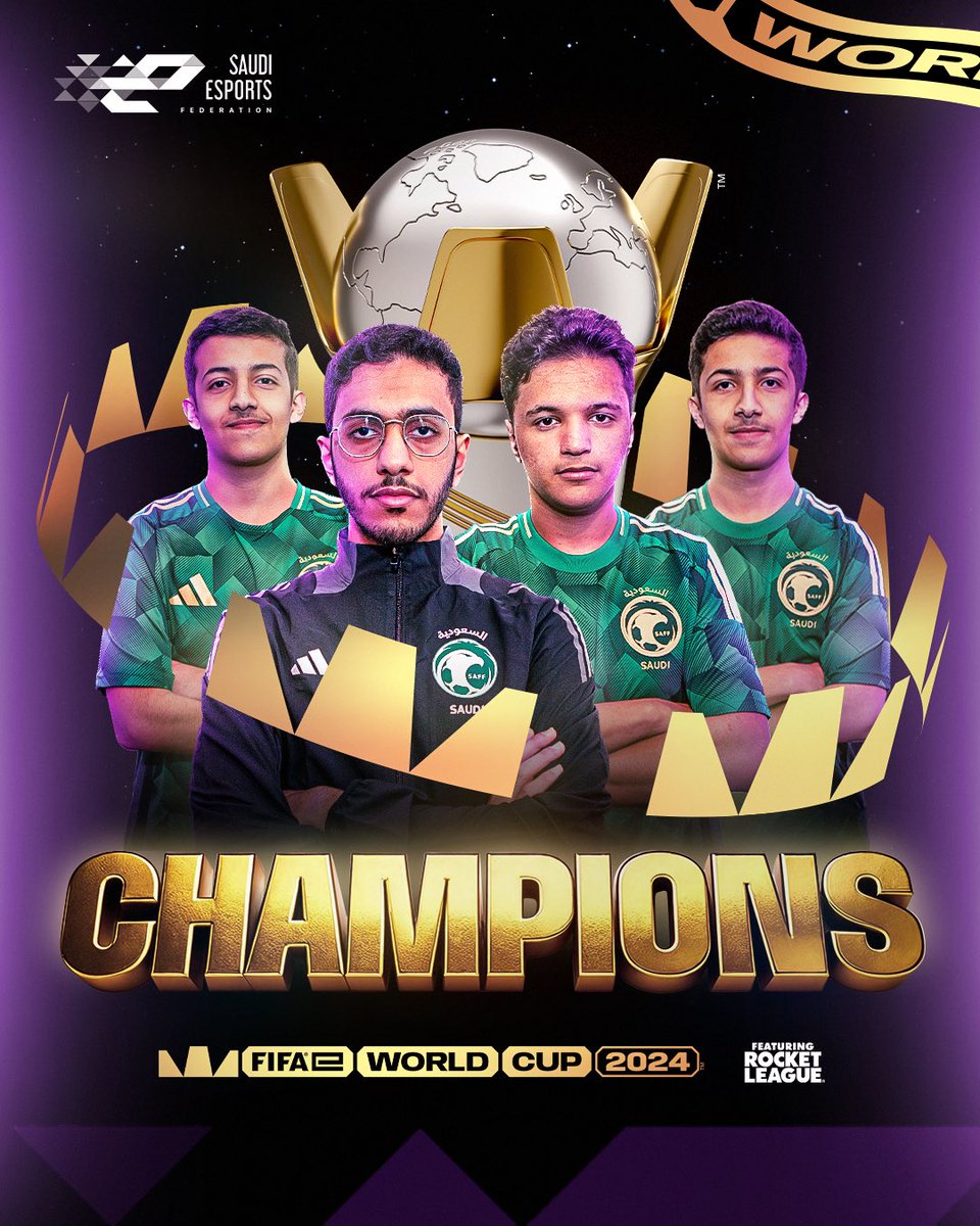 أبطالنا دائمًا رافعين الرأس والكأس 🏆💚

ألف مبروك تحقيق بطولة #RocketLeague في كأس العالم #FIFAe✨
إنجاز جديد يُضاف لسجل صقورنا، فخورين فيكم🦅!

#FeWCRL