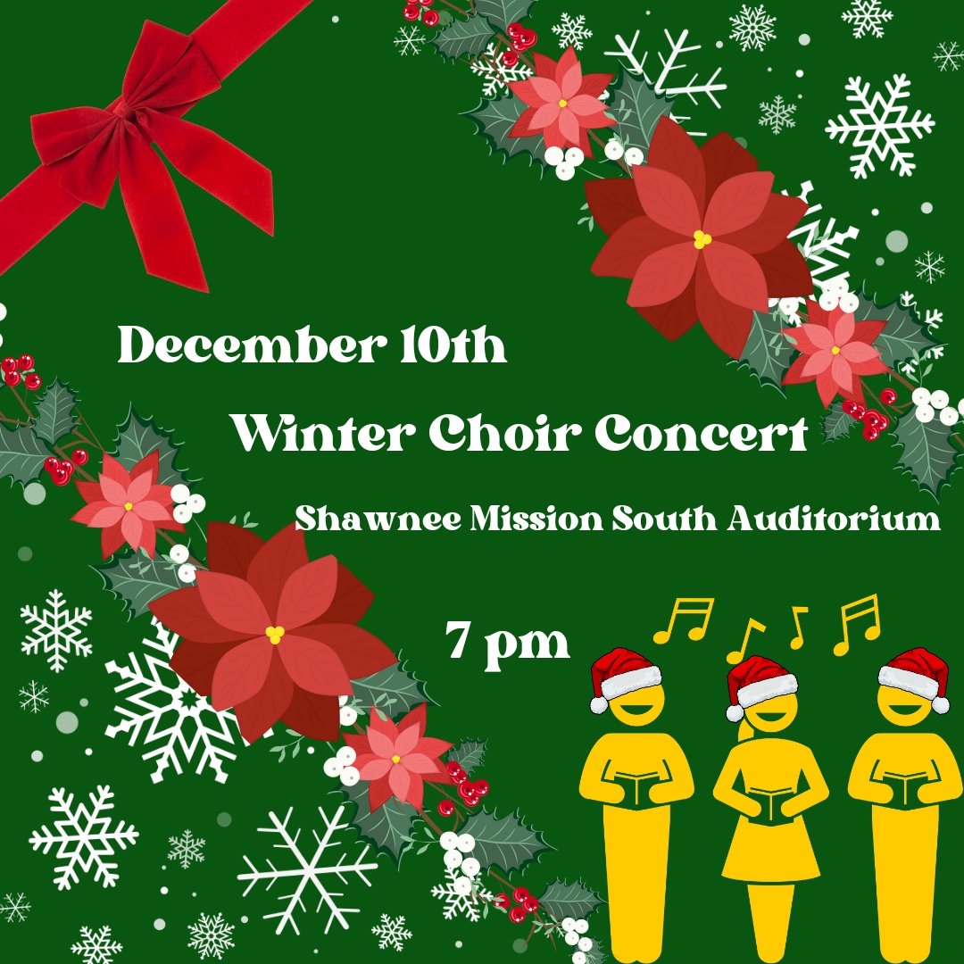 Tis the season to be jolly about our upcoming Winter Choir Concert!! We look forward to your support, especially for the Junior Raiders joining us. We hope to see you there, Tuesday, December 10th, at 7 pm in the Shawnee Mission South Auditorium.
