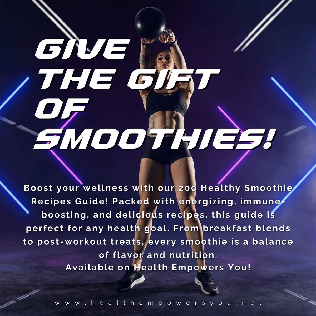 HEmpowersyou's tweet photo. Looking to boost your health the delicious way? 

Our 200 Healthy Smoothie Recipes Guide is packed with nutrient-rich recipes for weight loss, energy, and overall wellness! Perfect for starting your day or refueling after workouts. 

Get your copy today on Health Empowers You https://t.co/LL1VQC0kGA