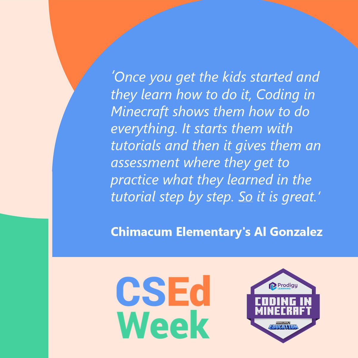CertMatters's tweet image. 🌟 Get ready for #CSEdWeek this December! #ImpactsofComputing is this year’s theme and Chimacum Elementary's Al Gonzalez shares his experience.
‘Once you get the kids started and they learn how to do it, Coding in Minecraft shows them how to do everything. It starts them with…
