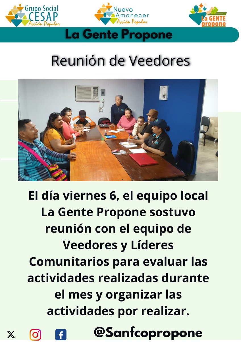 Sanfcopropone's tweet photo. Este viernes 6 tuvimos el equipo local La Gente Propone se reunió con el equipo de Veedores y Líderes Comunitarios.
#LaGentePropone #SomosCesap #50AñosdeAccionPopular https://t.co/LSKA82FJr0