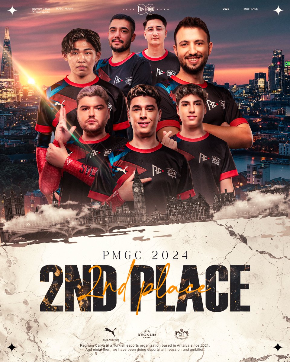 ajansspor's tweet photo. Regnum Carya PUBG Mobile Takımı Dünya ikincisi oldu! 👏👏

🎮 Regnum Carya Esports PUBG Mobile Takımı, Londra’da gerçekleşen 2024 PUBG Mobile Global Championship’te büyük bir başarıya imza atarak dünya ikincisi oldu. Yapılan elemeler sonucunda dünyanın en başarılı 16 takımı arasında yer alan temsilcimiz, üç gün süren zorlu turnuvada üstün performans sergileyerek bu önemli dereceyi elde etti.

🏆 Turnuvanın birincisi ise sadece 2 puan fark ile Güney Kore’ li takım DK oldu. Regnum Carya Esports Takımı, gösterdiği mücadeleyle Türkiye’yi en iyi şekilde temsil ederek tüm dünyaya adını duyurken $200.000’lık ödülün de sahibi oldu.