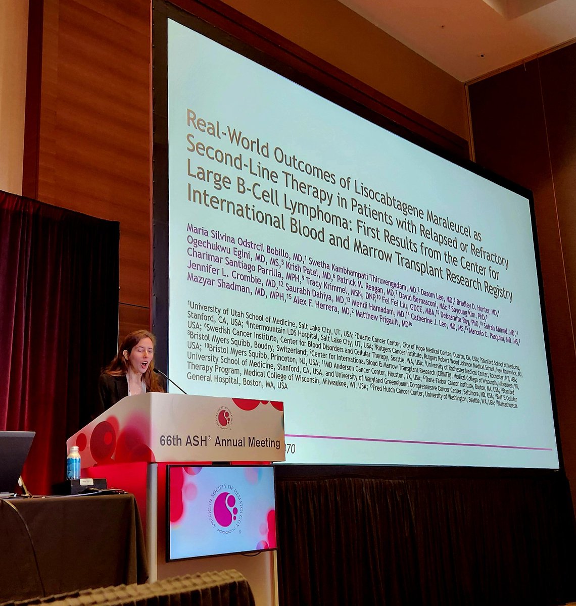 drsairahahmed's tweet photo. 🌟 Dr Bobillo presenting RWE for #lisocel in 2nd line LBCL to packed session @UUtah @huntsmancancer @WomenInLymphoma @CIBMTR #ASH2024 https://t.co/I3MeMnTgTY