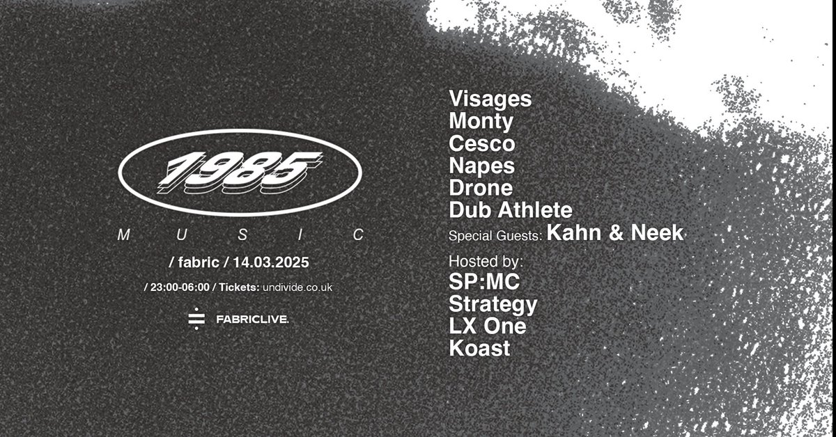 1985 Music | Fabric London
Full lineup announcement tomorrow 6 pm
Final release tickets: bit.ly/1985MusicFabri…