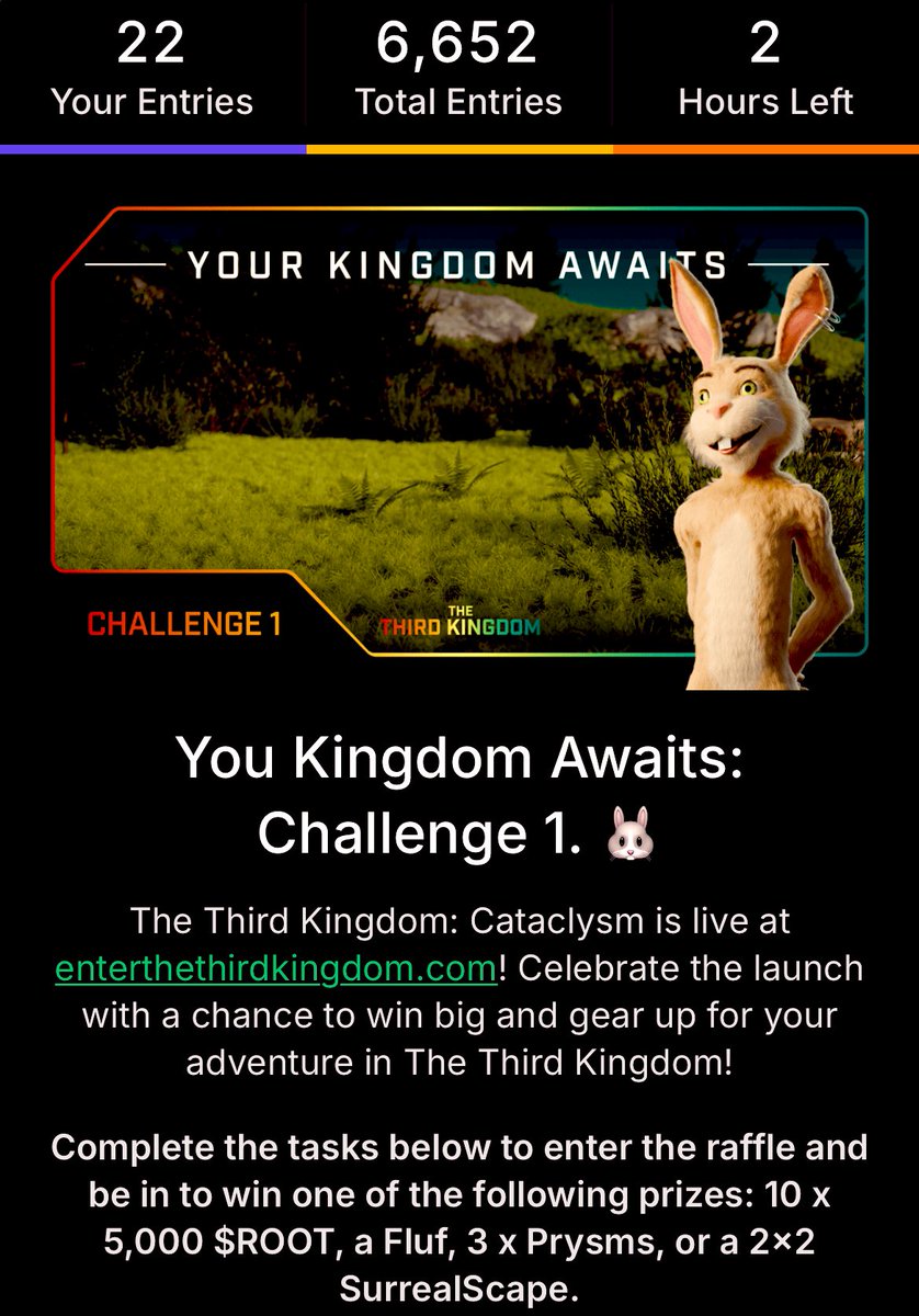 NoamRoot's tweet photo. Challenge 1 

2 Hours Left ⏳ 

🌟🌟 #YourKingdomAwaits 🌟🌟 https://t.co/9birbMN7th