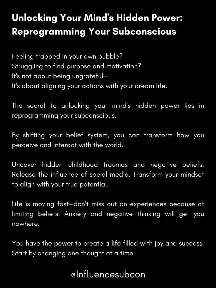 INFLUENCESUBCON's tweet image. Unlocking your mind's hidden power:
Reprogram your subconscious mind