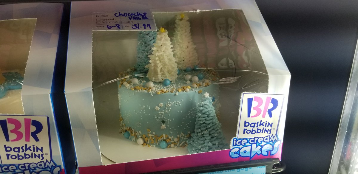 SpeedoMatt's tweet photo. @BaskinRobbins total bait and switch situation. This cake is clearly labeled $31.99, but was told its actually $9 more, so $40.99 due to the "decor" pack. Something doesn't add up with this. False advertising, trying to scam people. https://t.co/3Z0ANSS9IF
