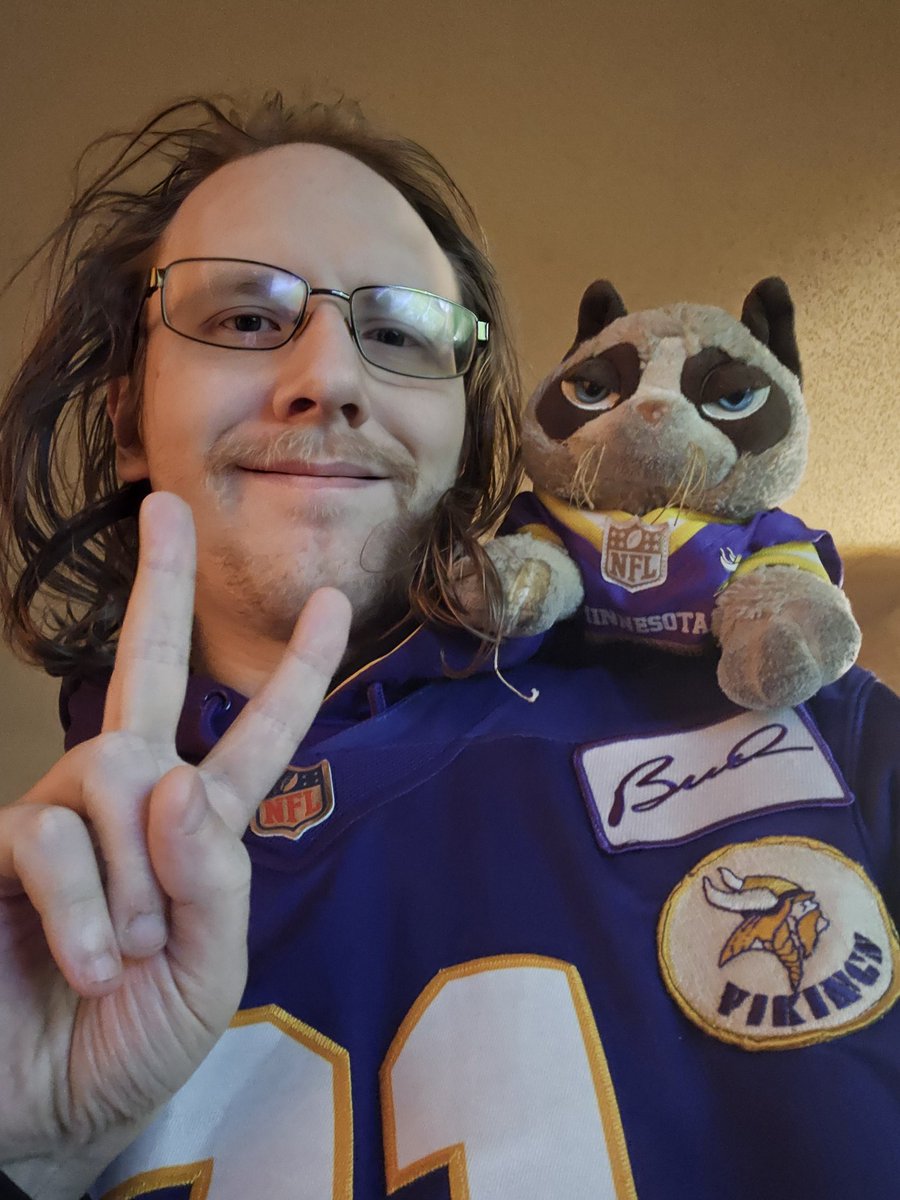 MNGFJC's tweet photo. 'Hello &amp; Good Afternoon, Minnesota Vikings fans. 

I'm Grumpy Football Jesus Cat, with @assassinpikachu &amp; Today is Vikings GameDay &amp; today the @Vikings are playing against the @AtlantaFalcons.

Can I please get a "Skol Vikings?"

In Kevin O'Connell We Trust. Skol.' - GFJC https://t.co/BEAGF32vCN