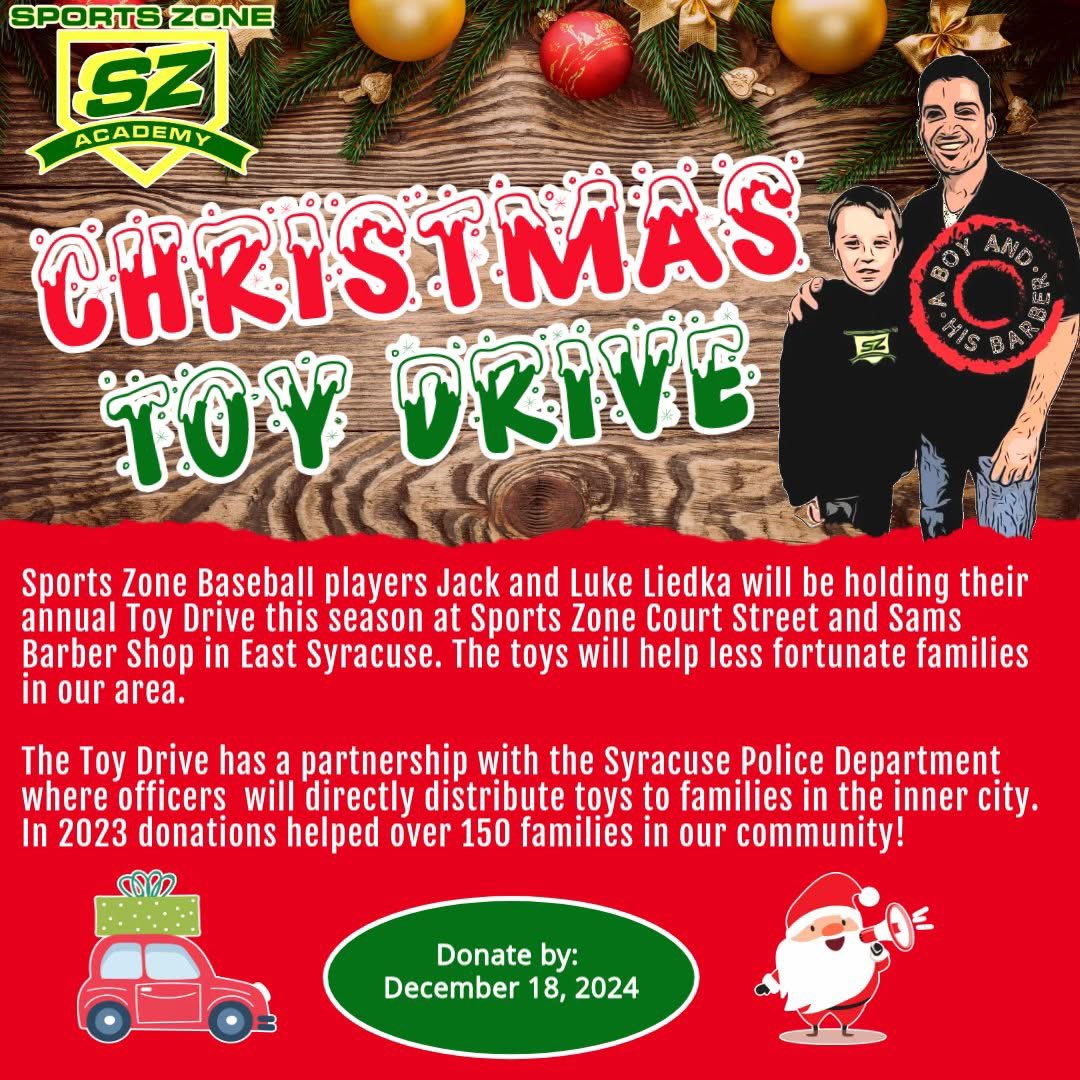 Please support my annual toy drive.  I started this when I was eight years old and I am really proud of the help we have brought to over 1,000 families since it’s inception. Sam has been with me since day one, and my <a href="/SportsZoneAcad/">Syracuse Sports Zone</a>  family jumped in a few years later. Please