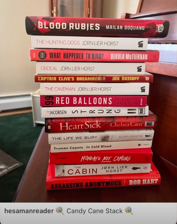 Loving this candy cane stack!!!❤️🤍❤️
#thriller #heist #bloodrubies #TisTheSeason