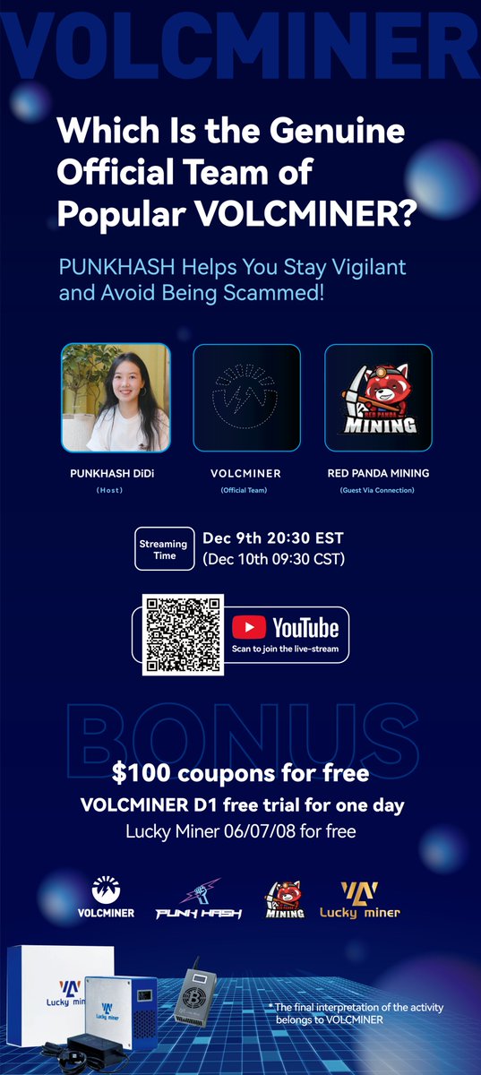 🚨 Join the most anticipated AMA of the year!

🔥 <a href="/volcminer2025/">volcminer</a>  x <a href="/punkhashmining/">PunkHash</a>  AMA with special guest <a href="/RedPandaMining/">Red Panda Mining</a> !

⏰ Time: Dec 9th 20:30 EST (Dec 10th 09:30 CST)
🎥 Where: YouTube Livestream

👉 Don’t miss it. Mark your calendar now! #CryptoMining #AMA #Volcminer