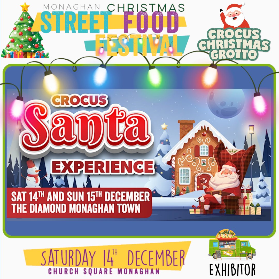 🎄✨ Less Than a Week! 🎅

The Monaghan Christmas Street Food Festival is nearly here🎁 Enjoy 50+ exhibitors, festive food, and crafts.

Plus, add magic with the Crocus Santa Experience! 🎅✨ Tickets required—grab yours at eventbrite.ie/e/crocus-santa…
📍 Church Square to The Diamond