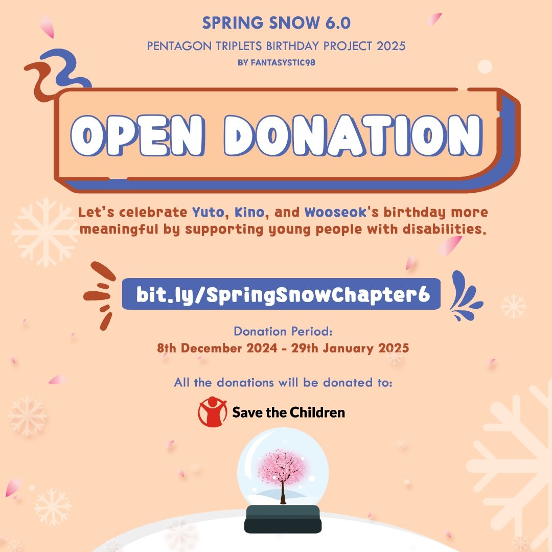 Spring Snow Chapter 6

In this chapter, we are initiating fundraising efforts for "Supporting Young People with Disabilities"

Join us in this meaningful endeavour. Please check the provided link for more details👇

bit.ly/SpringSnowChap…

#PENTAGON #펜타곤 #SpringSnowChapter6