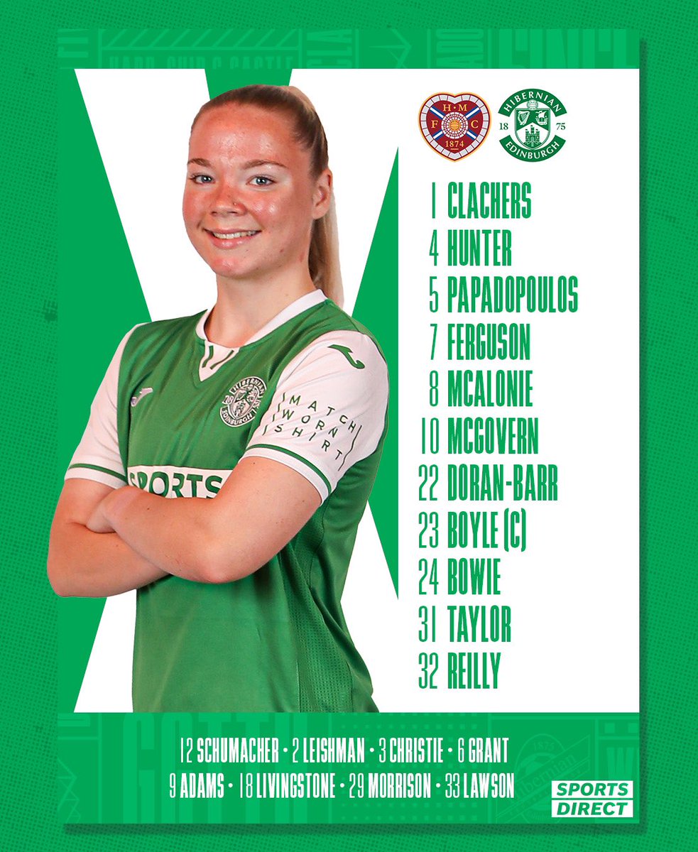 HibernianWomen's tweet photo. Your Hibernian XI to face Hearts in the Scottish Cup Third Round 🥬

Delivered by @SportsDirectUK 📦 https://t.co/X1ogweN3Ct