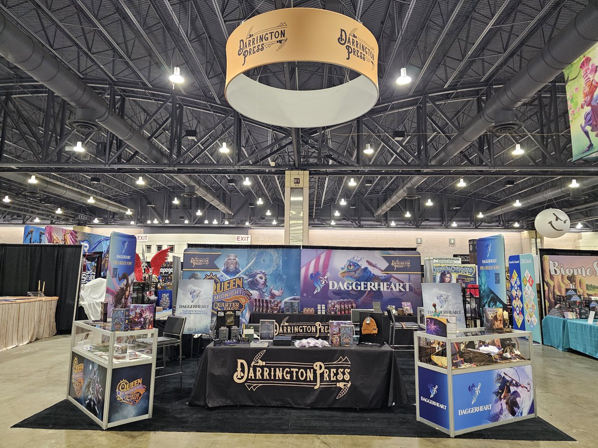 DarringtonPress's tweet photo. Last day of #PAXUnplugged!
Stop by our booth 3535, say hi, demo #ForTheQueen & #QueenByMidnight, see #Daggerheart in person, and get promos with purchases!
Make sure to try our 45-minute demos of Daggerheart in Demo Hall C. We'll have sign-ups all day & GMs ready to teach you! https://t.co/d4AqZQM2c7